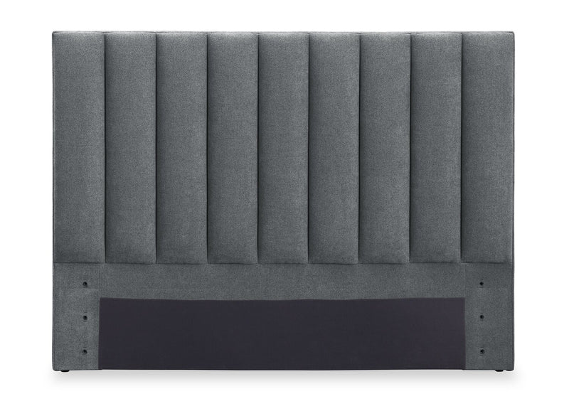 Amos Upholstered Storage Bed in Charcoal Fabric with Channelled Headboard & 3 Built-in Drawers - Queen Size
