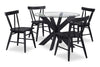 Remi 5pc Dining Set with Table & 4 Slat-Back Chairs, Glass & Wood, 42\"W Round - Black