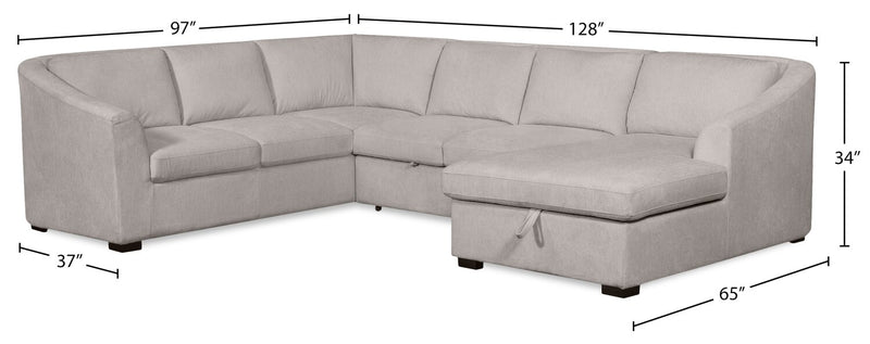 Envy 3-Piece Right-Facing Chenille Fabric Sleeper Sectional with Storage Chaise - Fog Grey