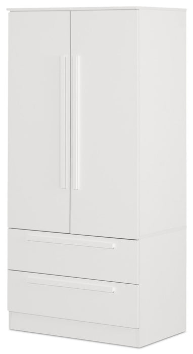 Alex Bedroom 2-Drawer Chest with Storage Cabinet, 33\"W x 68.5\"H - White
