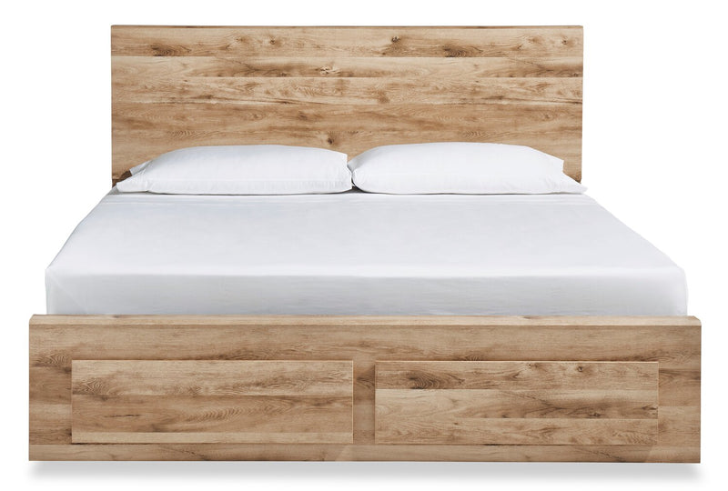 Derekson Storage Bed with 2 Built-In Footboard Drawers, Natural - King Size