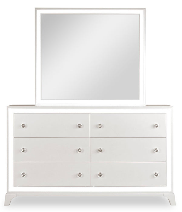 Halo 6pc Bedroom Set with Bed, Dresser, Mirror & Nightstand, LED, Glam, White - King Size