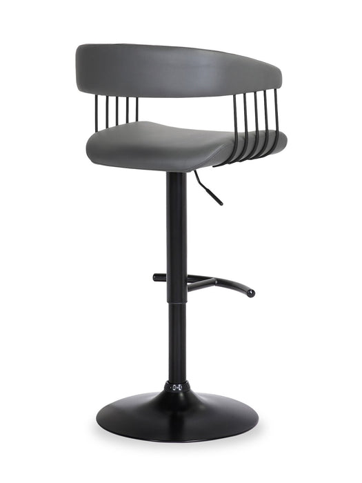 Java Barstool with Swivel & Adjustable Seat, Vegan Leather Fabric, Metal - Grey