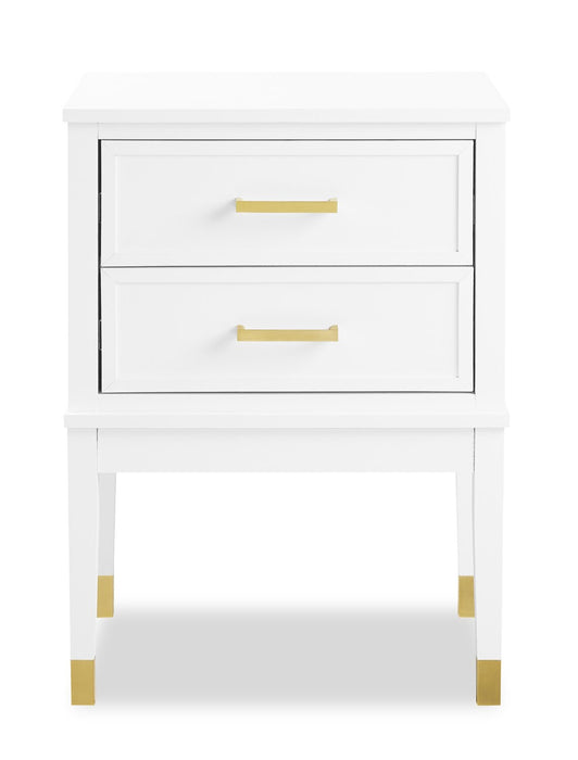 Alia Bedside 2-Drawer Nightstand with Gold Accent, 18\"W x 25.75\"H - White