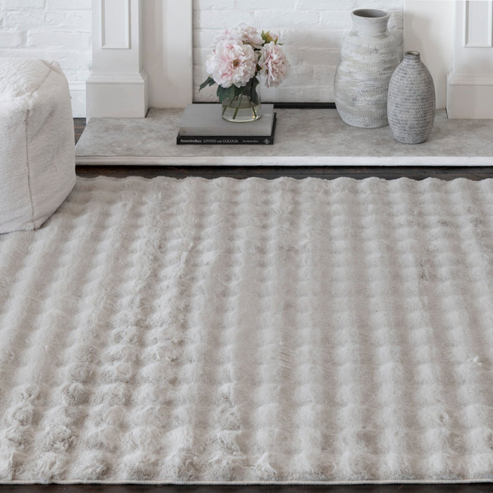 Faux Fur Bubble Light Grey Area Rug with Memory Foam Backing - 5' x 7'