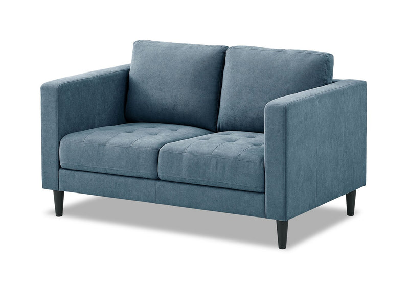 Metro 57\" Fabric Loveseat with Tufted Seat Cushions and Reversible Back Cushions - Denim Blue