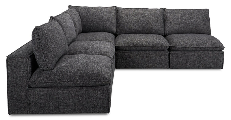 Fusion Modular 5-Piece Charcoal Grey Chenille Fabric Armless Sectional with Removable Feather Down Back Cushions
