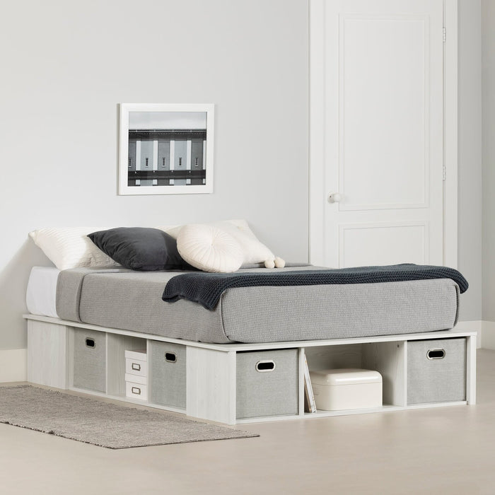 Everley Platform Bed with Built-in Storage & Baskets, White - Full Size