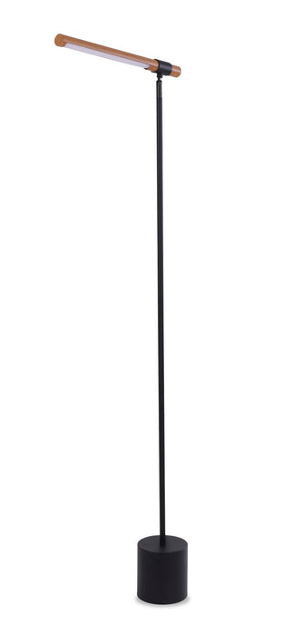 Hollar 56\" Matte Black and Wood LED Floor Lamp