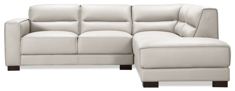 Citadel 2-Piece Right-Facing Top-Grain Genuine Leather Sectional with Wood Legs - Frost White