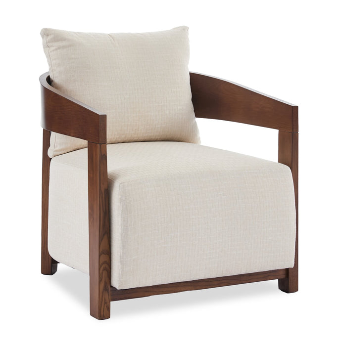 Amor 28.54\" Fabric Accent Chair with Wood Arms and Legs - Taupe