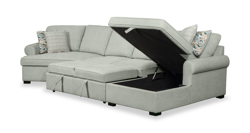 Scott Living Haven 3-Piece Left-Facing Chenille Fabric Cuddler Sleeper Sectional with Storage - Seafoam Blue