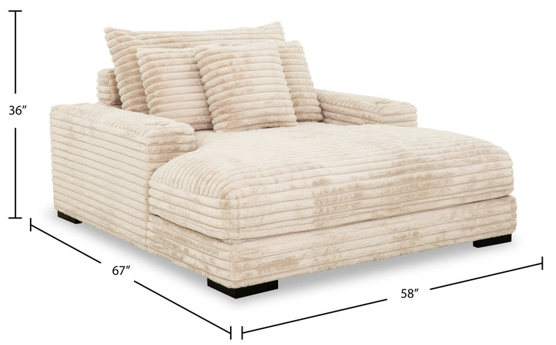 Alto 58\" Ultra Plush Faux Fur Fabric Chaise Lounge with Dual Cupholders and USB Port - Taupe