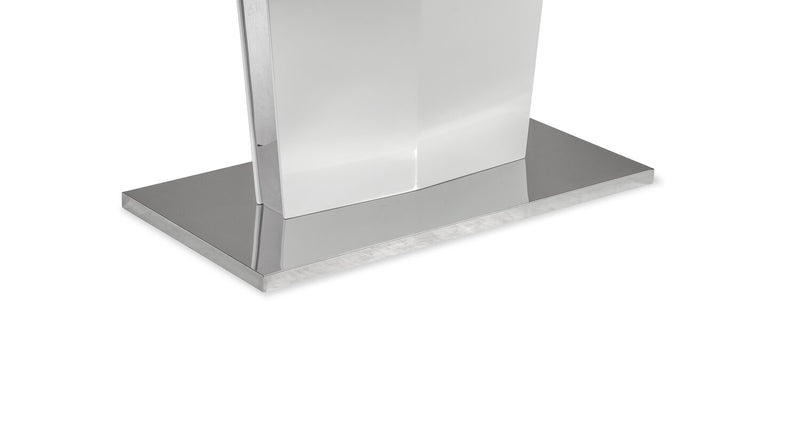 Naya Dining Table, 63-78.75\"W Self-Storing Butterfly Leaf, Metal, Glass, Faux Marble – White