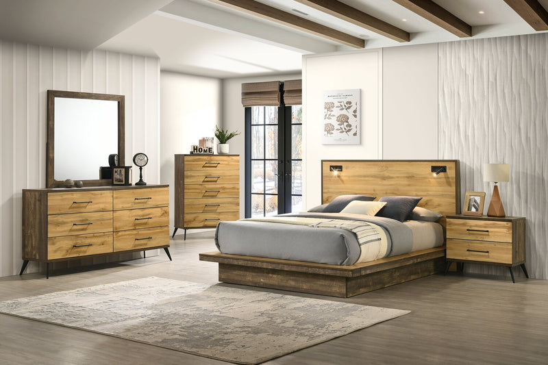 Silas Platform Bed with Headboard & Frame, LED, Rustic Brown - Full Size