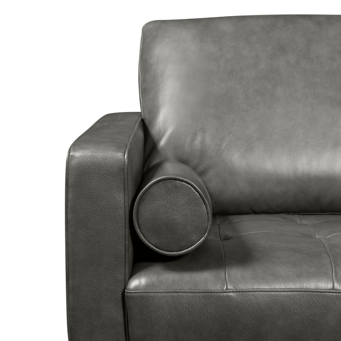 Edge 2-Piece Right-Facing Genuine Leather Sectional with Wood Legs and Removable Back Cushions - Grey