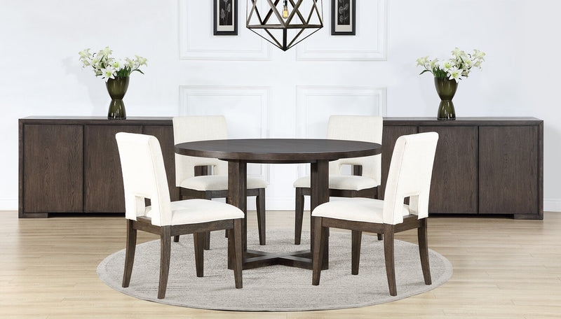 Zelda 5pc Dining Set with Table & 4 Chairs, 52\"W Round - White & Espresso Brown