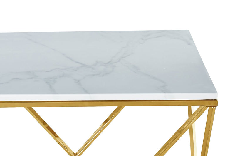 Amanda 31.5\" Modern Square Coffee Table - White Marble Top with Gold Metal Base