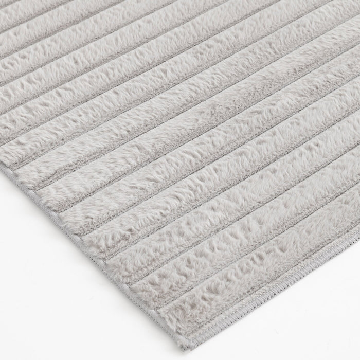 Faux Fur Channel Light Grey Area Rug with Memory Foam Backing - 7' x 10'