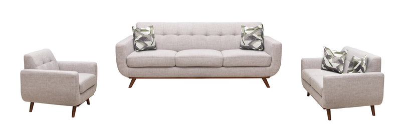 Kort & Co. Freeman 63\" Linen-Look Fabric Loveseat with Wood Legs and Tufted Back Cushions - Dove White