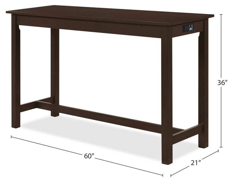 Noah 60” Modern Sofa Table with 3 Counter-Height Stools and USB Ports - Espresso
