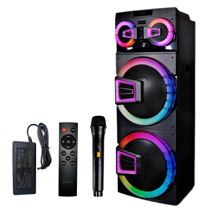 Proscan 2 x 15\" 120W Light Up Party Speaker with Bluetooth and Microphone