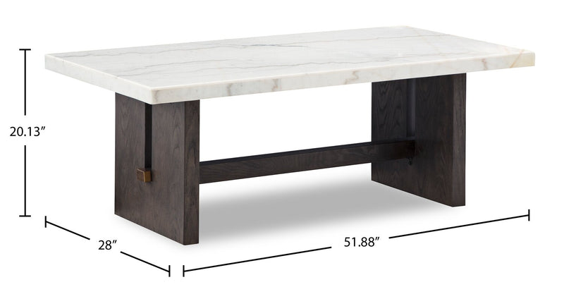 Warwick 52” Solid Wood and Marble Coffee Table – White and Brown Oak