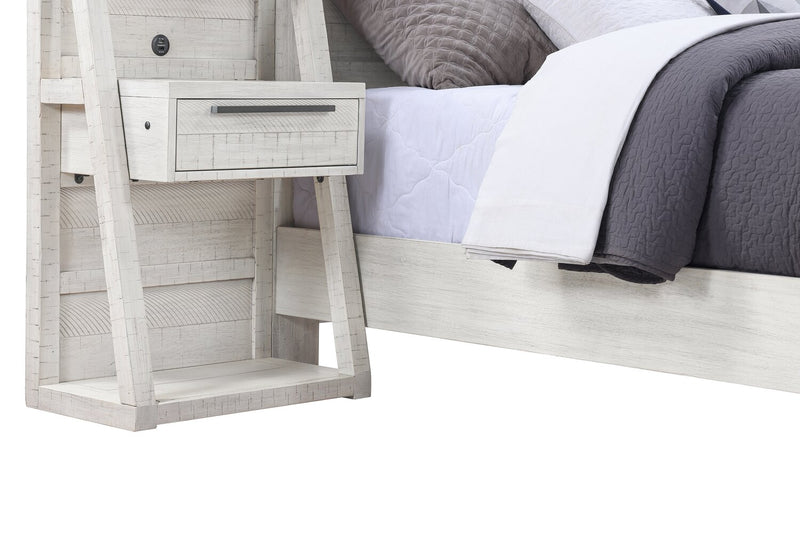 Haven Pier Bed with Headboard, Frame & 2 Piers, USB, LED, White - King Size