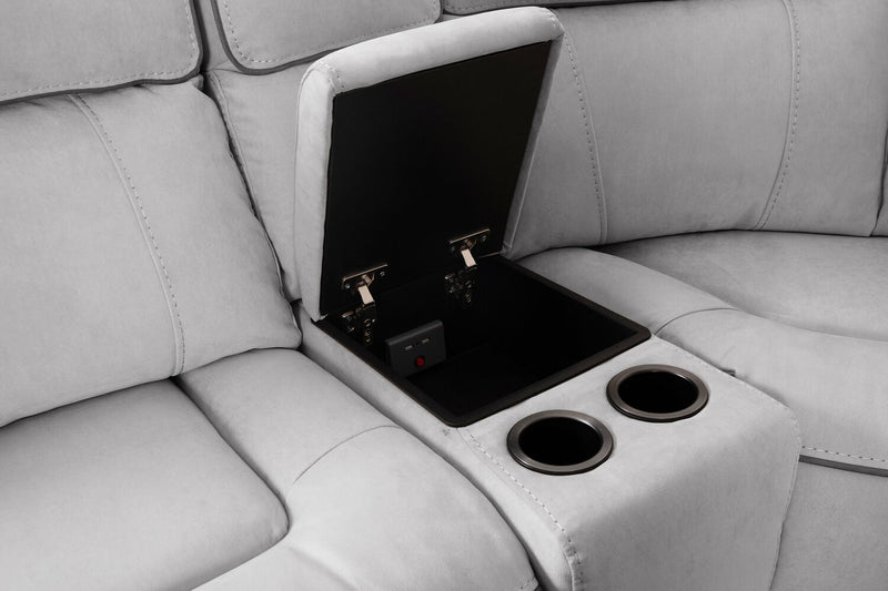 Cindy Crawford Home Newport 6-Piece Faux Suede Power Reclining Sectional with Armless Reclining Chair - Grey