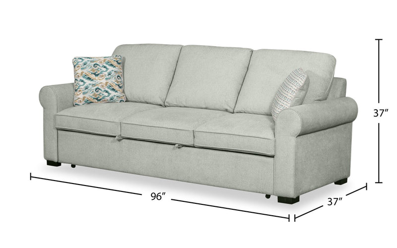 Scott Living Haven 96\" Chenille Fabric Sleeper Sofa with Wood Legs - Seafoam Blue
