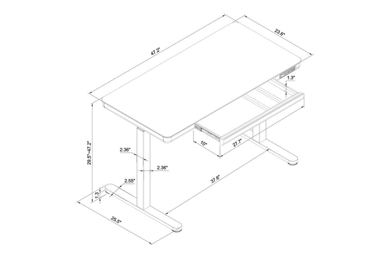 Metro 47.24” Height-Adjustable Office Desk with Storage and USB Ports - Black