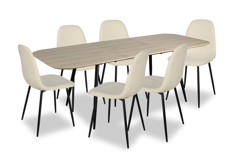 Joss 7pc Dining Set with Table & 6 Chairs - 63-86.5\"W Butterfly Extension, Metal  - Natural/White