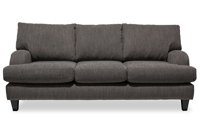 Made in Canada Nofia 80\" Chenille Fabric Sofa with Two Accent Pillows and Wood Legs - Charcoal Grey