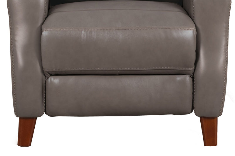 Natalie 32.5\" Top-Grain Genuine Leather Pushback Reclining Chair with Wood Legs - Grey