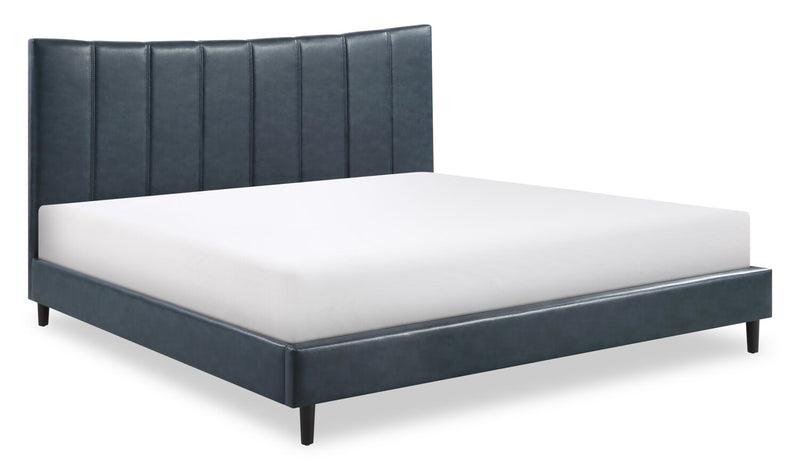 Paseo Platform Bed in Navy Vegan-Leather Fabric - King Size