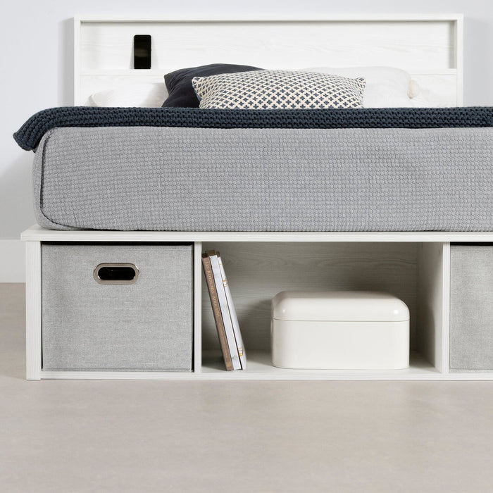 Everley Platform Bed Set with Panel Headboard, Built-in Storage & Baskets, White - Full Size