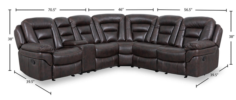Leo 6-Piece Leather-Look Fabric Reclining Sectional with Storage Console and Dual Cupholders - Walnut Brown