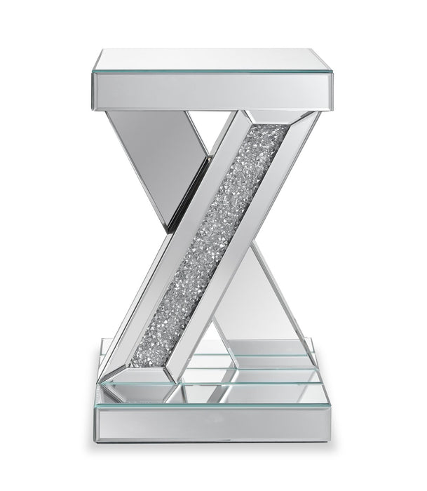 Lydia 12\" Mirrored Accent Table with Crystals - Silver