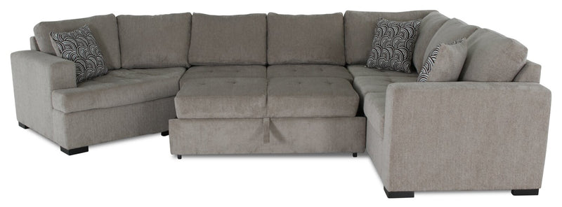 Made in Canada Legend 4-Piece Left-Facing Chenille Fabric Cuddler Sleeper Sectional - Platinum Beige