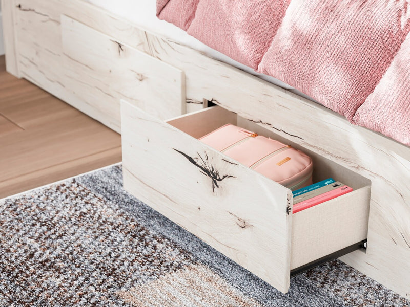 Derekson Storage Bed with 2 Built-In Side Drawers for Kids, Rustic White - Twin Size