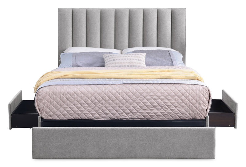 Amos Upholstered Storage Bed Base in Grey Fabric with 3 Built-in Drawers  - King Size