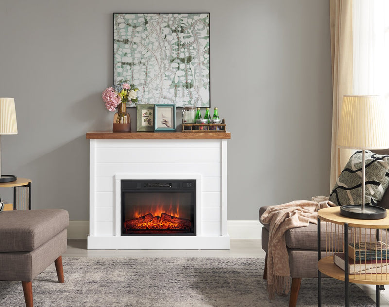 Mehgan 43.8\" Modern Electric Fireplace - White & Brown Two Tone