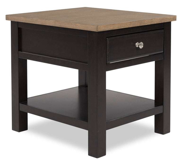Wells 24\" Solid Wood End Table with Storage and Shelf - Two Tone Brown