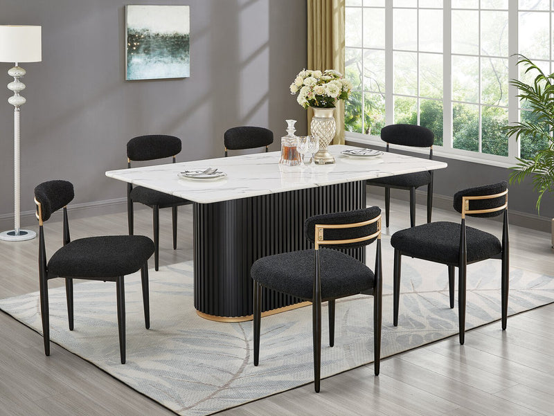 Kort & Co. Capri 7pc Dining Set with Table & 6 Chairs, Gold Accent, Pedestal Base, 72\"W - Black
