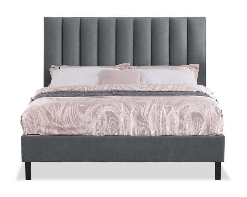 Amos Upholstered Headboard in Charcoal Fabric, Channelled - Queen Size