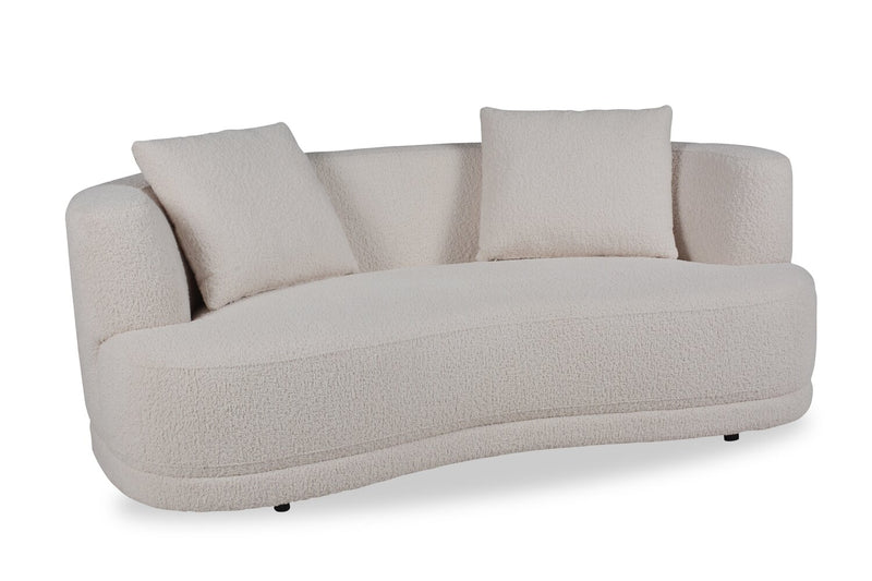 Moon 78\" Fabric Curved Loveseat with Accent Pillows - Wooly Almond White