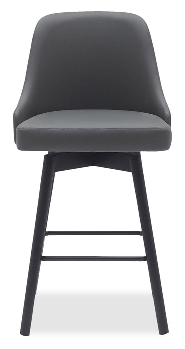 Nash Counter-Height Stool with Swivel Seat, Vegan Leather Fabric, Metal - Charcoal