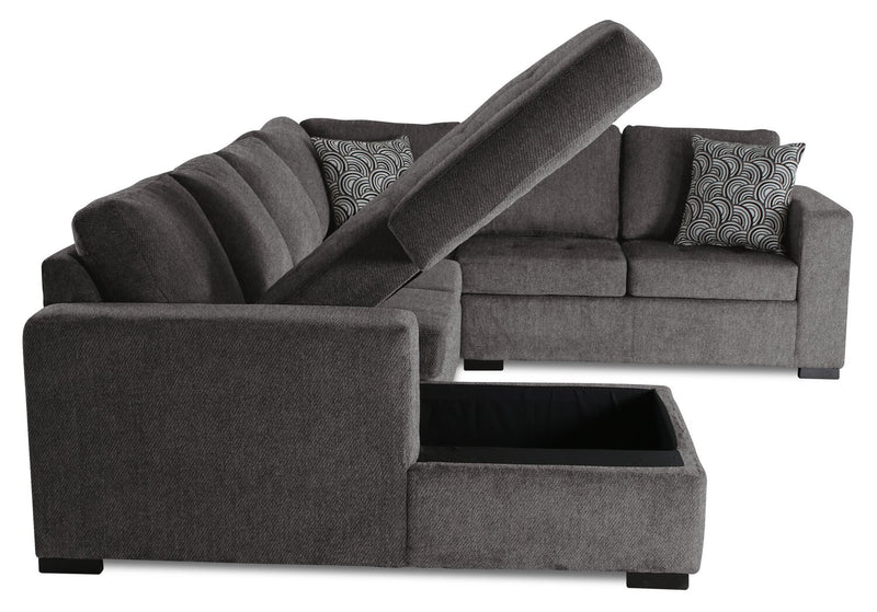 Made in Canada Legend 4-Piece Left-Facing Chenille Fabric Sleeper Sectional with Storage Chaise - Pewter Brown