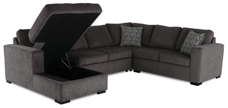 Made in Canada Legend 4-Piece Left-Facing Chenille Fabric Sleeper Sectional with Storage Chaise - Pewter Brown