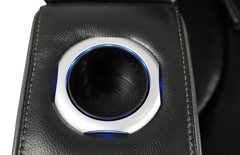 Elite 74\" Genuine Leather Massage Power Reclining Loveseat with Power Headrests and Storage Arms - Black